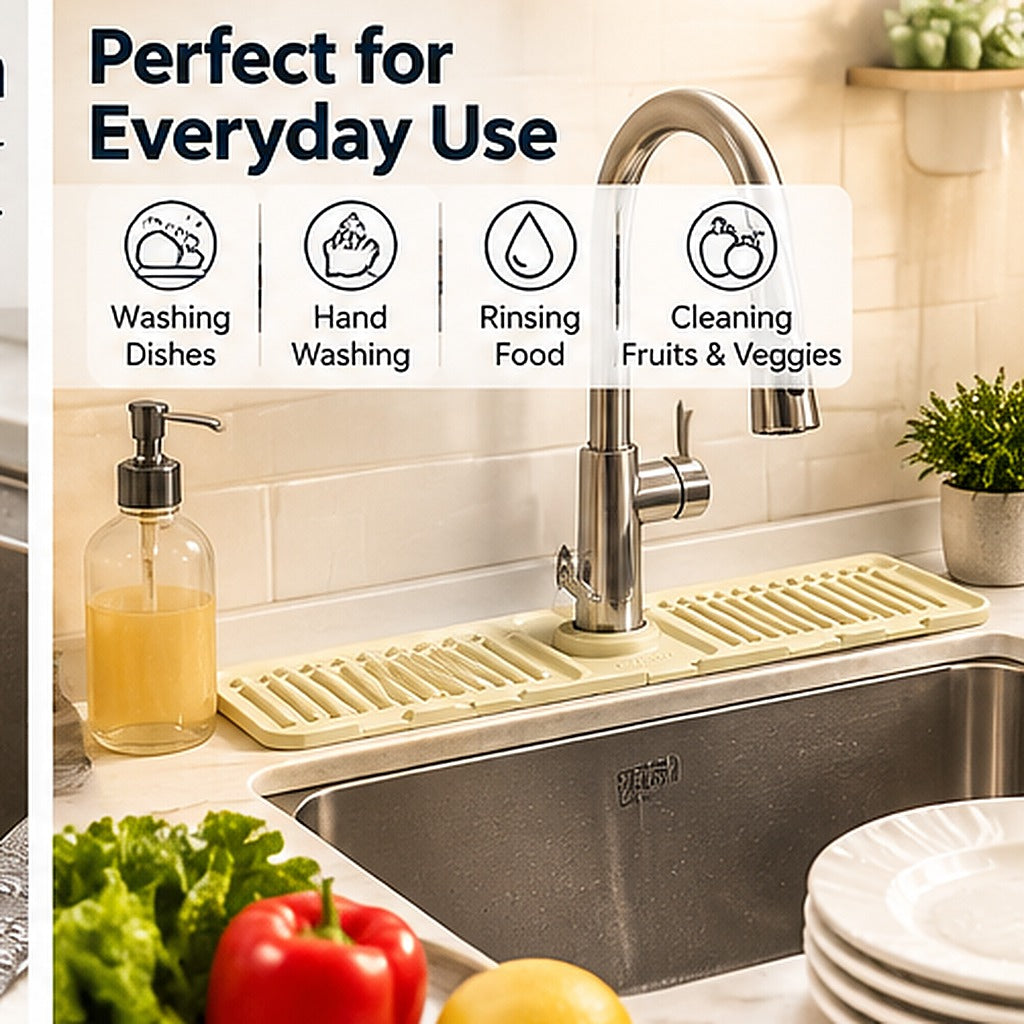Foldable Silicone Faucet Splash Guard & Drain Mat – Keep Your Sink Area Clean & Dry