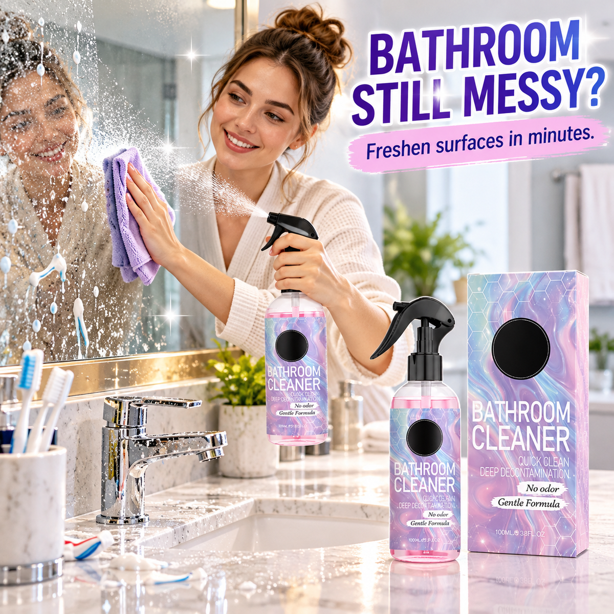 Bathroom Deep Cleaning Spray – Tackle Stubborn Water Stains, Soap Scum & Bathroom Grime