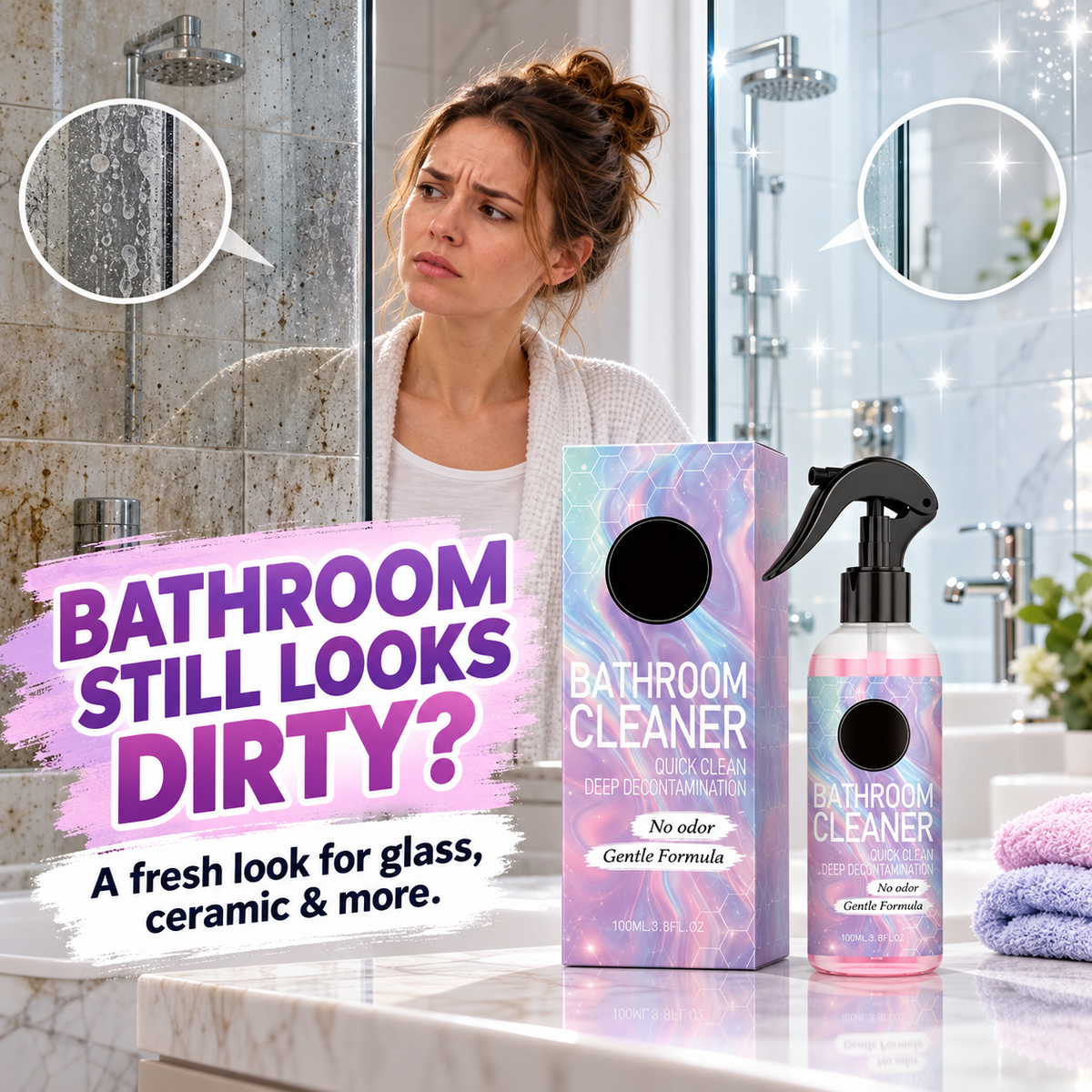 Bathroom Deep Cleaning Spray – Tackle Stubborn Water Stains, Soap Scum & Bathroom Grime
