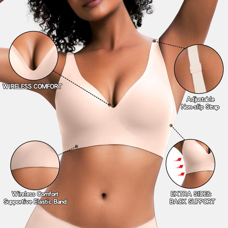Abodenice Wireless Womens Comfortable Wireless Bras Push Up Bralettes Seamless Tshirts Bras Deep V