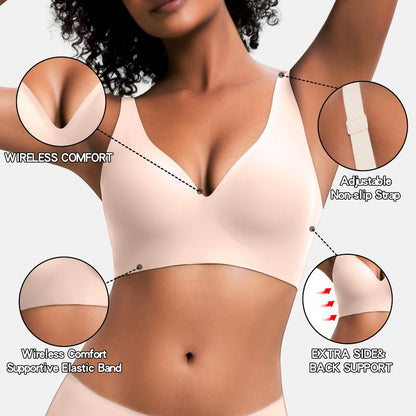 Abodenice Wireless Womens Comfortable Wireless Bras Push Up Bralettes Seamless Tshirts Bras Deep V