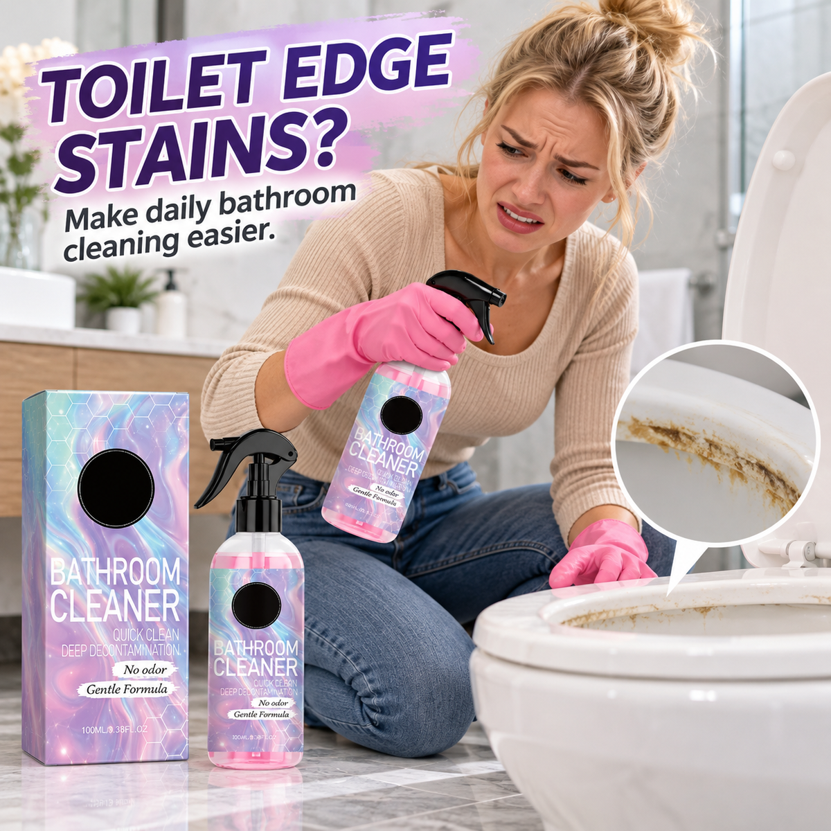 Bathroom Deep Cleaning Spray – Tackle Stubborn Water Stains, Soap Scum & Bathroom Grime