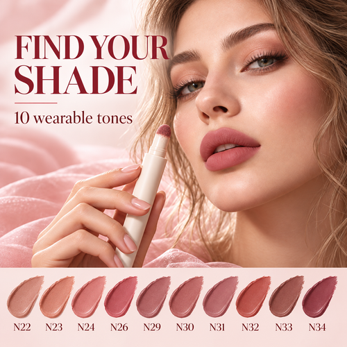 Soft-Blur Velvet Matte Lip Cream – Buildable Cushion Lip Color, 10 Shades