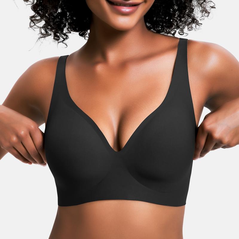 Abodenice Wireless Womens Comfortable Wireless Bras Push Up Bralettes Seamless Tshirts Bras Deep V