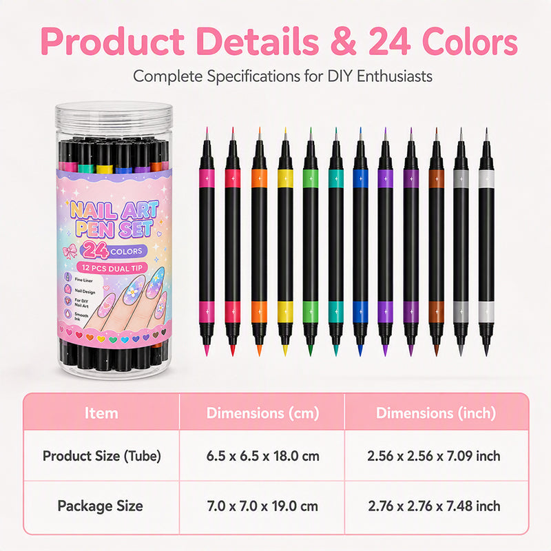 🎨24‑Colors Dual‑Ended Nail Art Pens‑DIY Manicure Drawing Set🎁