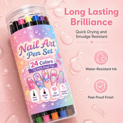🎨24‑Colors Dual‑Ended Nail Art Pens‑DIY Manicure Drawing Set🎁